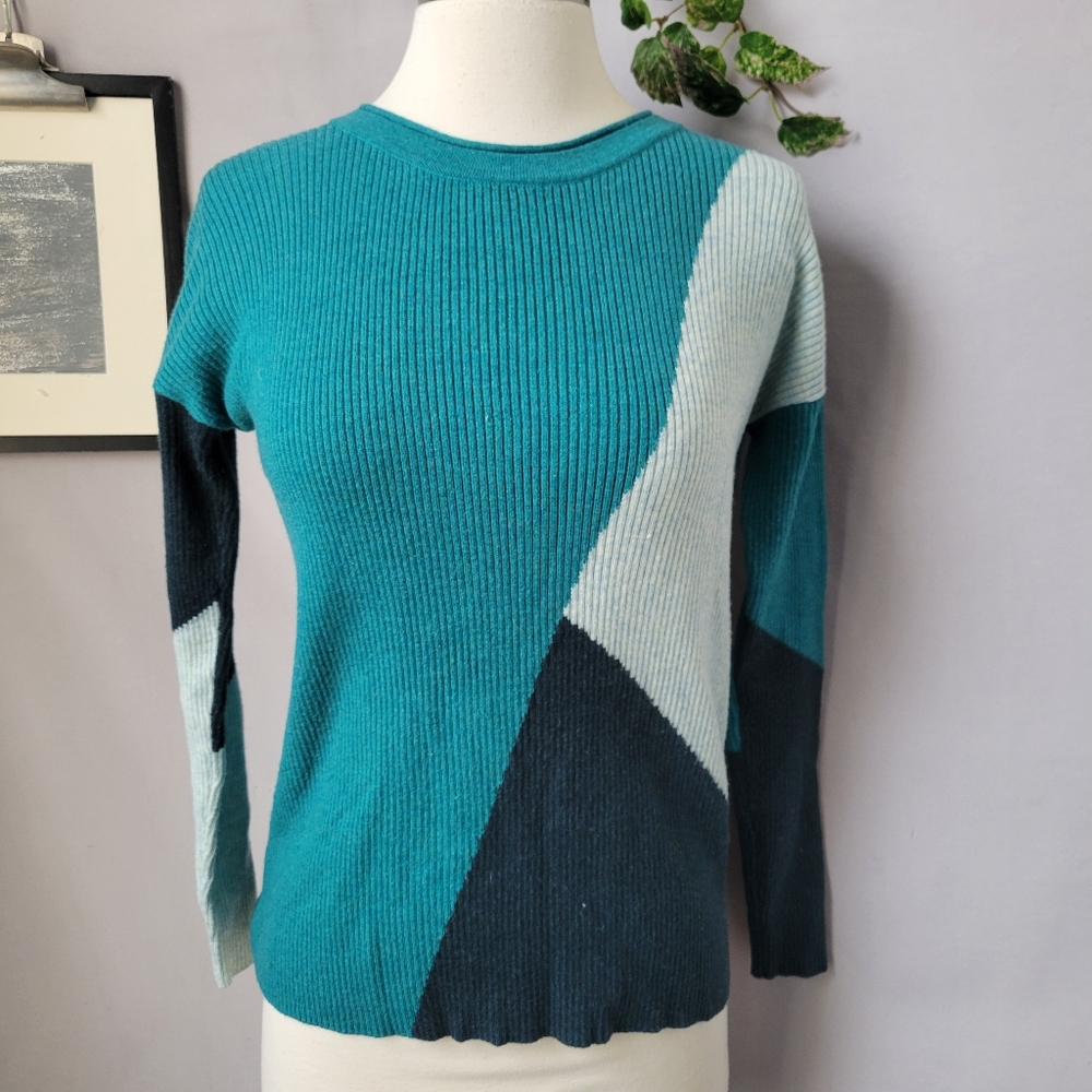 Smartwool Colorblock Ribbed Pullover Crew Sweater… - image 1